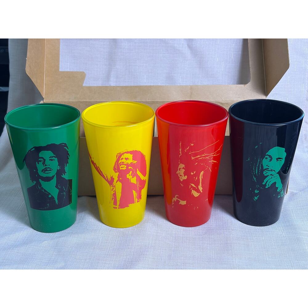 2009 Bob Marley Collector's Series Pint Glass 4-Pack Reggae Set Deadstock Rare